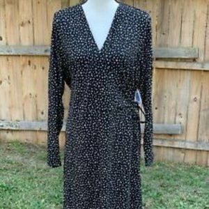 NWOT Old Navy Black Leopard Print Long Sleeve Knit Wrap Dress